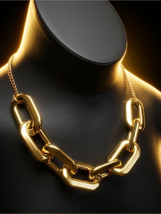 Jewelry - Golden tone Chunky Link plastic lightweight Necklace - Women Jewelry
